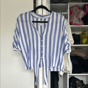 Blue and White Striped Women's Top